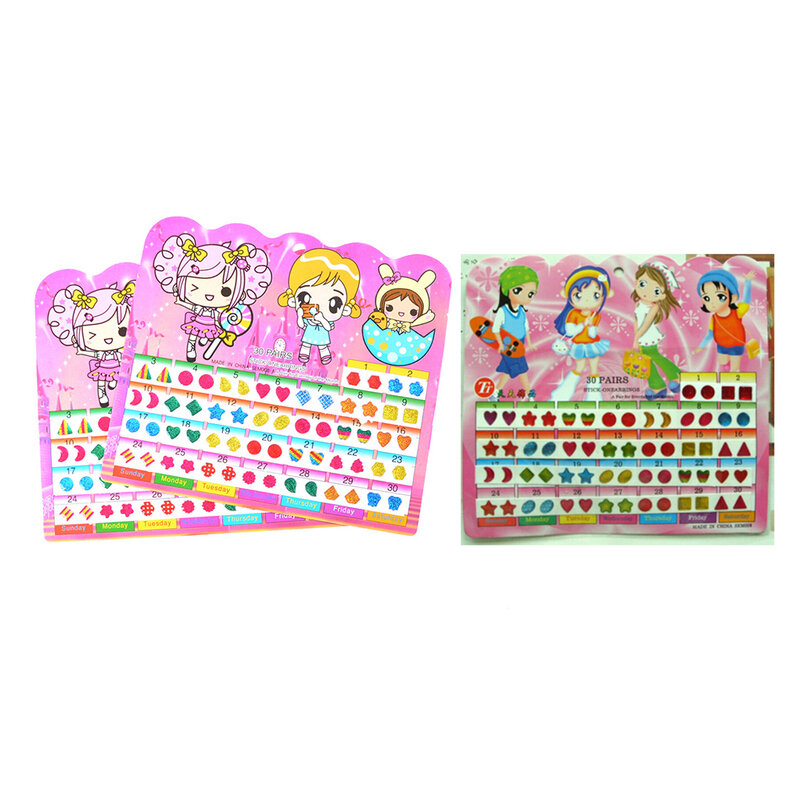Adesivi per bambini meravigliosi orecchini a forma di cartone animato premi adesivi in cristallo giocattolo 1 foglio = 60 pezzi regali per bambini