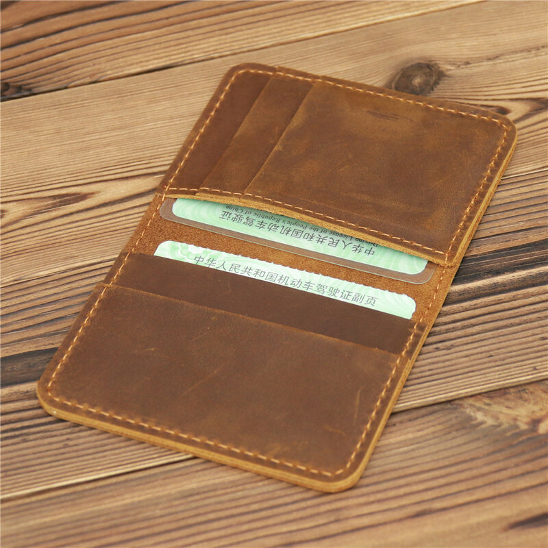 Tarjetero Vintage de cuero genuino para hombre, cartera pequeña de cuero genuino para tarjetas de identificación, Mini monedero para hombre, novedad de 1052
