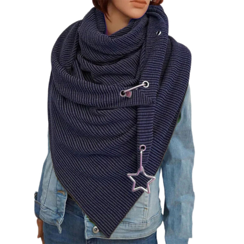 Женская осенне-зимняя однотонная мягкая теплая шаль-шарф с пуговицами и звездами