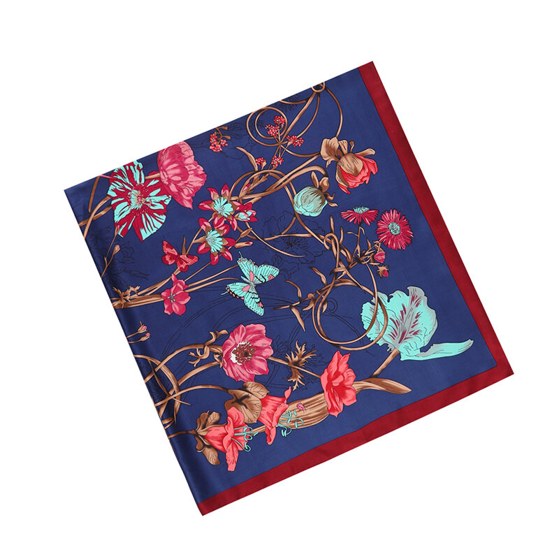 130 см роскошный брендовый дизайнерский большой квадратный шарф с цветочным принтом саржевый шелковый шарф женский платок шарфы для женщин модная шаль