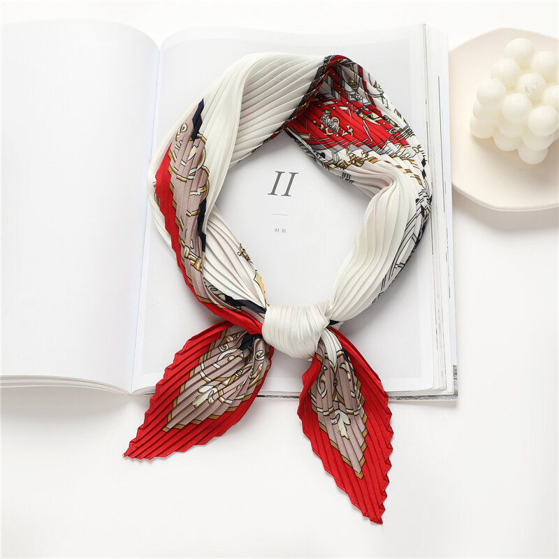 Женский шарф, плиссированные шелковые шарфы на шею с принтом, 2022