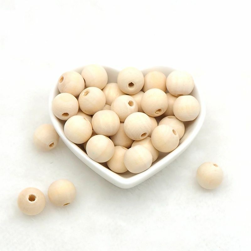 Chenkai 100PCS Unfinished Wooden Teether Beads Natural Color Eco-Friendly Teething Beads For DIY Jewelry Making Handmade