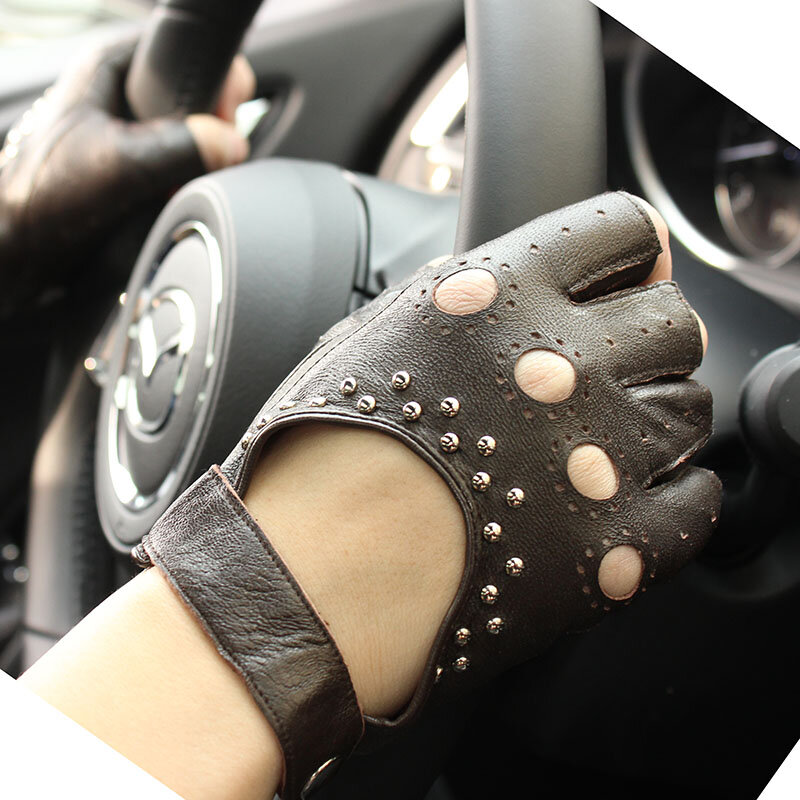 Женские кожаные перчатки без пальцев, короткие тонкие мотоциклетные митенки без подкладки, для вождения, весна-осень