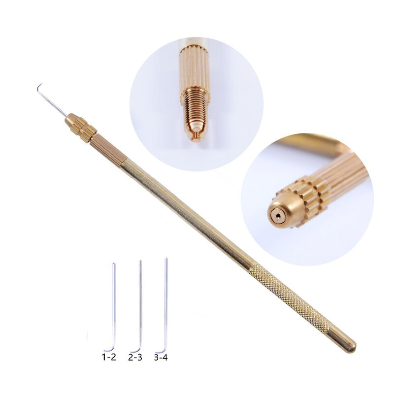 3 pcs Ventilating Needles +1 Brass Holder Make/Making/Repair Lace Wigs Toupee Hairpiece Wig Knotting Hook Sets