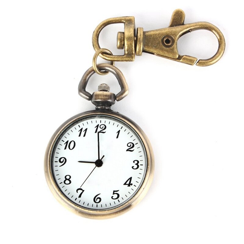 Pendentif rond de couleur Bronze, montre à Quartz, porte-clés de poche, montre pour enfants, cadeau de noël
