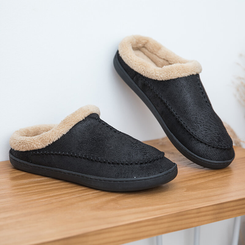 Pantofole da uomo casa inverno Indoor peluche scarpe calde fondo spesso peluche pantofole da casa in pelle impermeabile uomo scarpe in cotone scamosciato