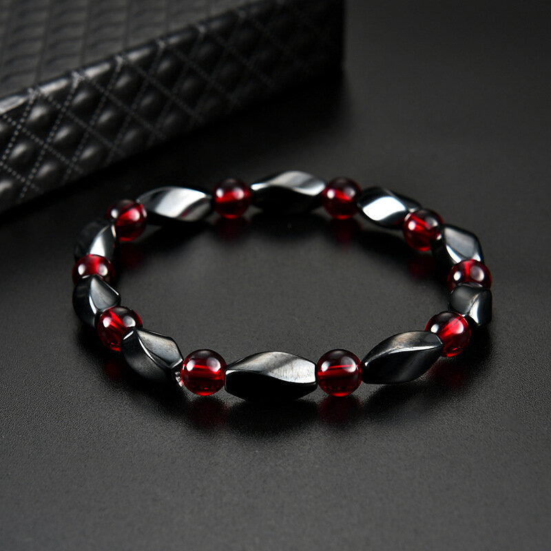 Moda czerwone agaty hematytowe bransoletki mężczyźni pozytywna energia hematyt uroku bransoletki z kamieniem naturalnym dla kobiet szczęśliwa bransoletka biżuteria