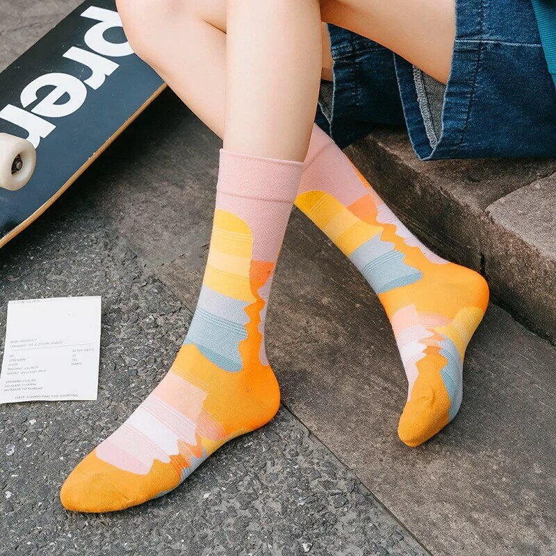 ขายใหม่ร้อนภาษาฝรั่งเศสคำสไตล์ผู้ชายผู้หญิง Divertidos ลูกเรือถุงเท้าแฟชั่นตลก Harajuku Art ภาพวาดสีน้ำมันถุงเท้า