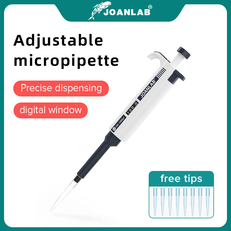 Joanlab Officiële Winkel Laboratorium Pipet Plastic Single Channel Digitale Verstelbare Micropipet Lab Apparatuur Met Pipet Tips