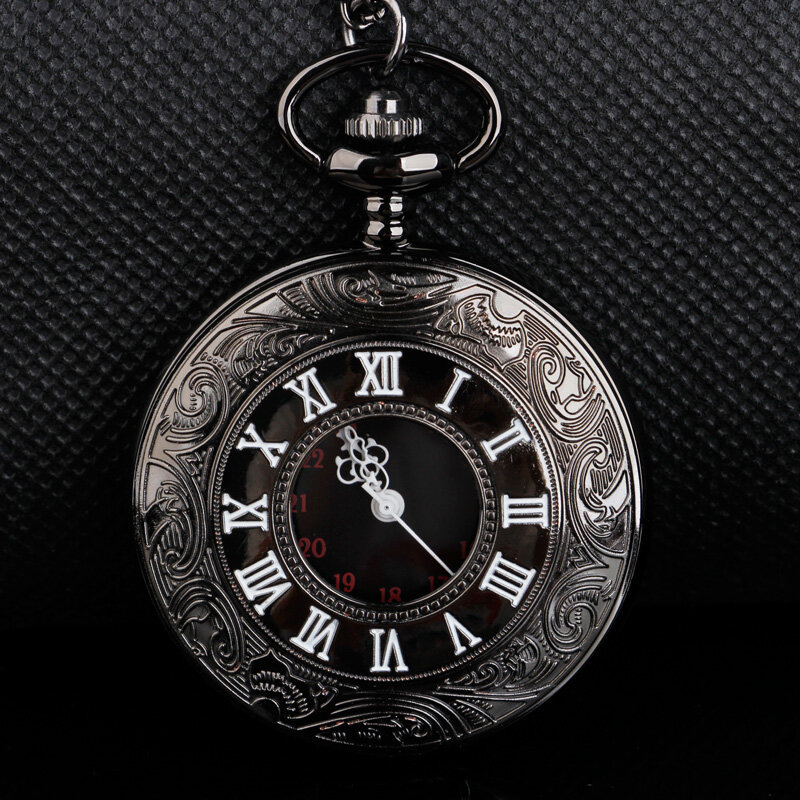 Лидер продаж, кварцевые карманные часы с римскими цифрами и черным циферблатом, классические часы с подвесками, унисекс, высокое качество, винтажный кулон на ожерелье