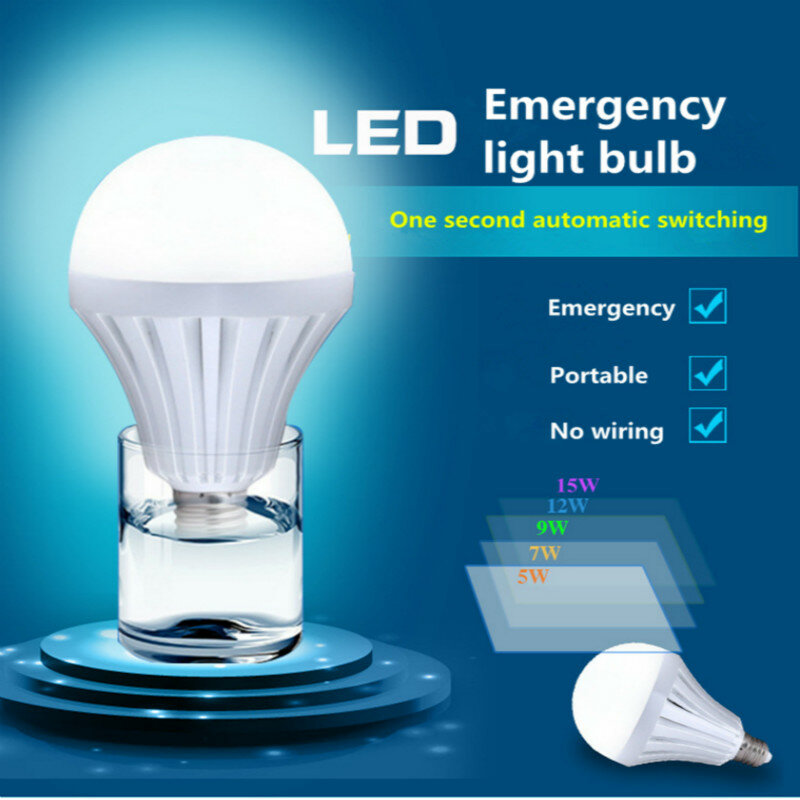 Bombilla LED de emergencia para el hogar, lámpara de iluminación de alta potencia, AC85-265V, E27, 5W, 7W, 9W, 12W, 15W, batería recargable