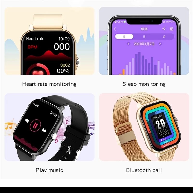 2024 Slimme Horloge Voor Mannen Vrouwen Cadeau 1.69 'Full Touchscreen Sport Fitness Horloges Bluetooth Noemt Digitale Smartwatch Polshorloge