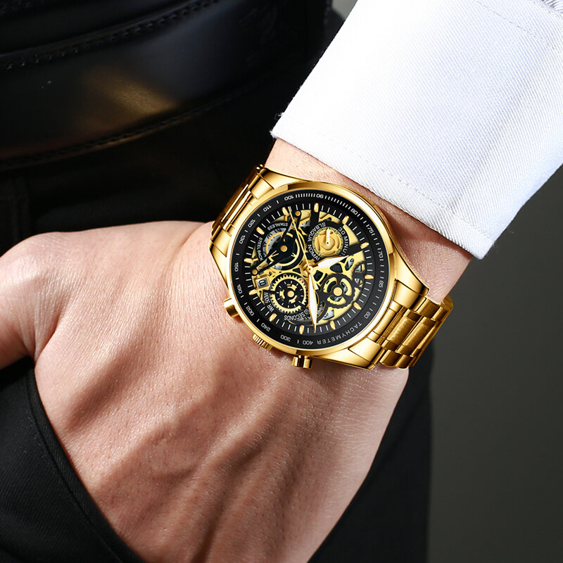 Nibosi oco esqueleto relógio masculino marca superior relógios de luxo esportes para homens à prova dwaterproof água moda quartzo relógio de pulso relogio masculino