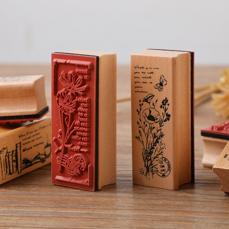 Wooden Seal Exquisite Wooden Flower Girl Seal Creative and Fresh Plant Handbook DIY Decorative Seal 8 Choices Student Stationery