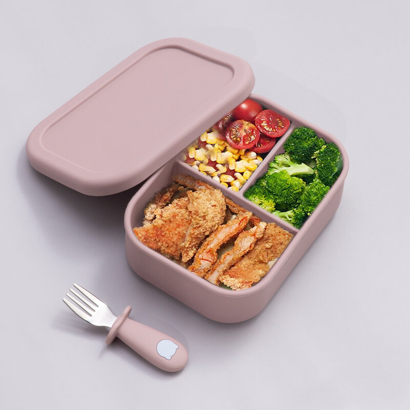 Mangkuk Silikon Bayi Kotak Makan Siang Kotak Makan Siang dengan Tutup Silikon Lunak Tahan Bocor Bahan Silikon Aman untuk Makanan