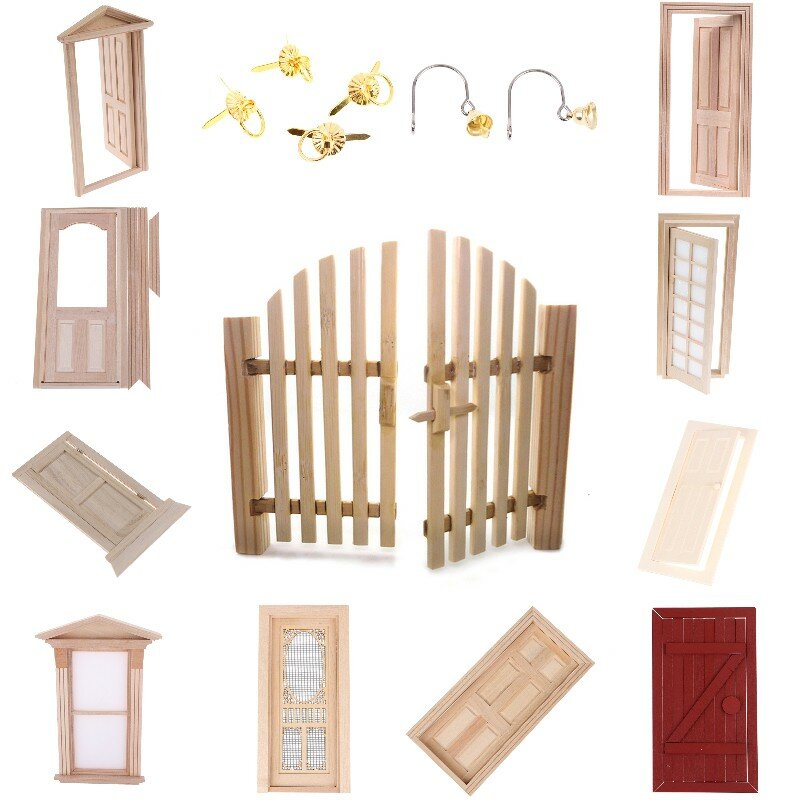 Muebles de juguete para niños, muebles de casa de muñecas de simulación, miniaturas, bricolaje, puerta de madera, accesorios de decoración, 1:12