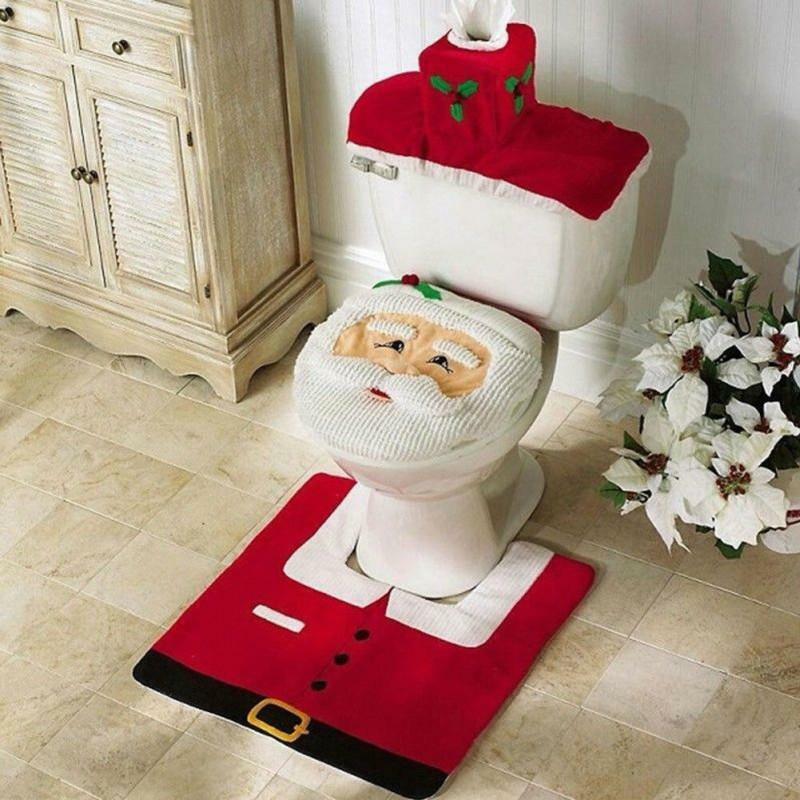 크리스마스 변기 시트 및 커버 산타 클로스 욕실 매트 산타 변기 커버 러그 크리스마스 홈 장식 2022, 3 개