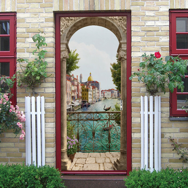 ملصق باب زجاجي مطبوع ثلاثي الأبعاد ، ملصق باب انزلاقي ، ديكور منزلي ، ملصقات جدارية