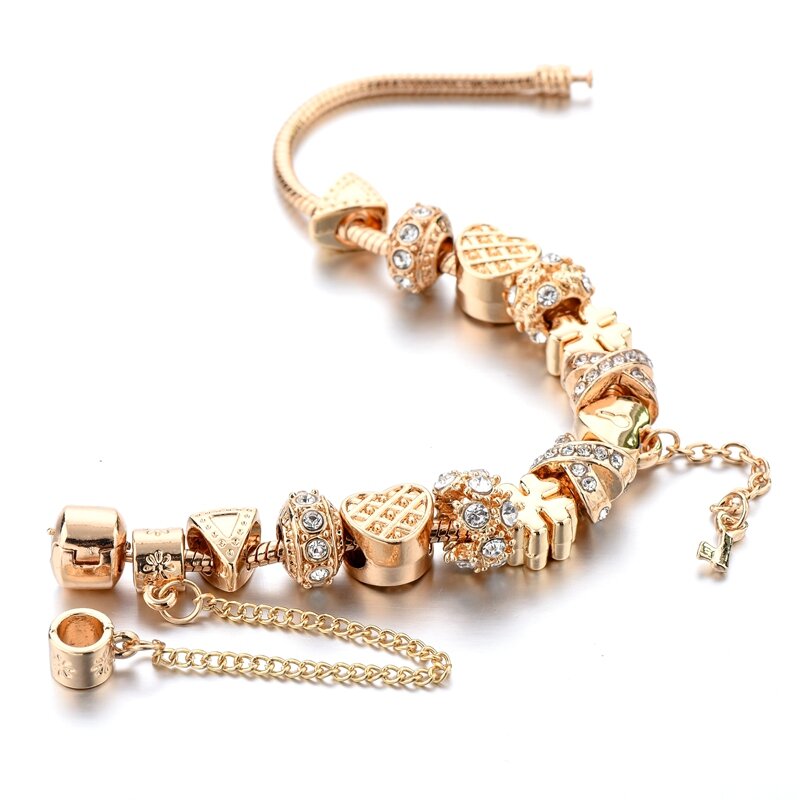 INS new Fashion gold heart&key bead Bracelets&Bangles For Women Pulseira Feminina Charm Crystal Jewelry Trendy Bracelet BT200302