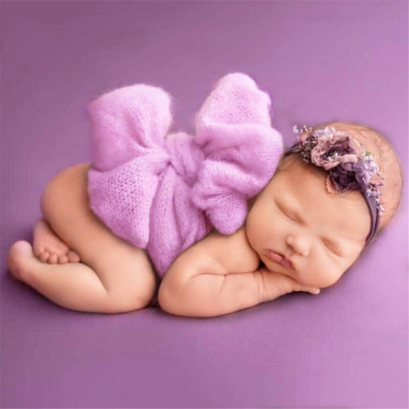 Adereços para fotografia de recém-nascidos, lençol cobertor envoltório de lã tricotado, arco para cabeça, acessórios para estúdio