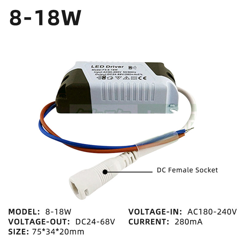 280mA Constant Current DC LED Drivers 8-18W 8-24W LED Power Supplies AC180-240V Electronic Transformer DC Female Socket LED Lamp