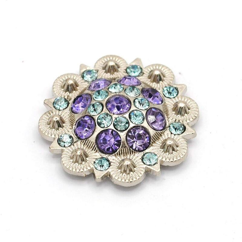 12pcs/lots ligh purple Diameter 3.7CM Metal flower Conchos white rhinestone decoration Belt accessories accessories