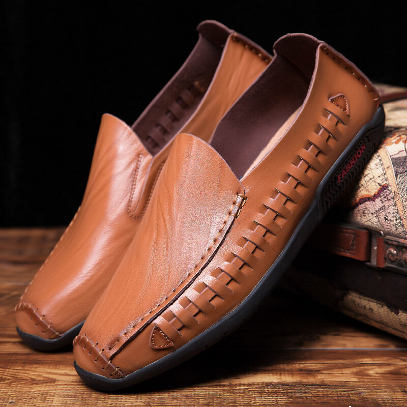 Primavera e outono novos sapatos de couro sapatos casuais masculinos tendência respirável all-match peas sapatos mocassins