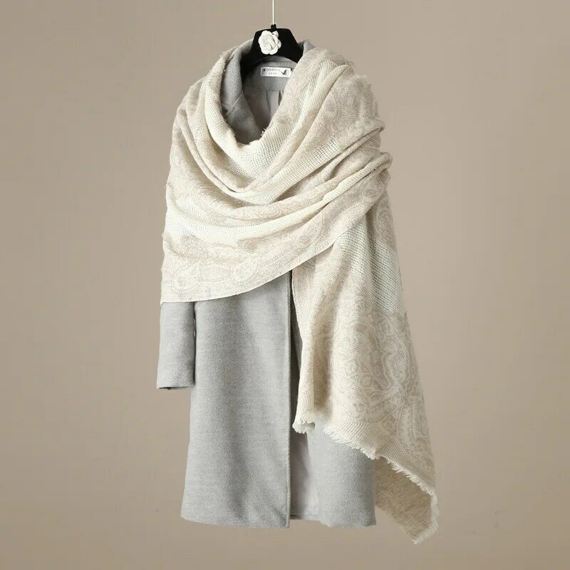KMS Warm wool scarf knitted thick wool shawl lace elegant charm 79X194cm/250g