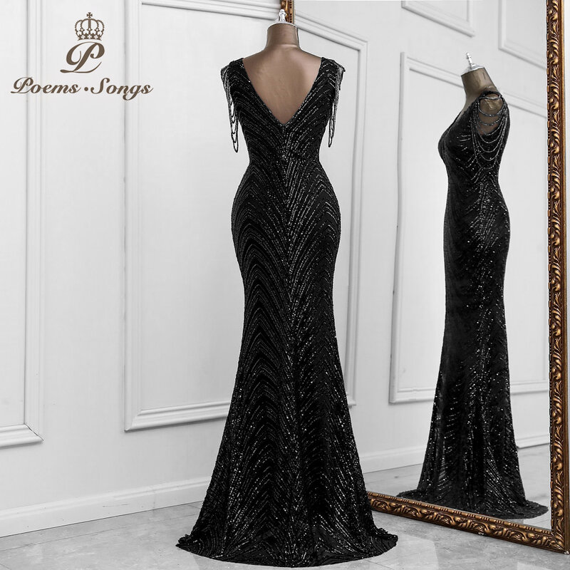 Sexy sereia preto vestidos de noite vestidos elegantes para noche largo soiree de mariage robe femme vestido de baile