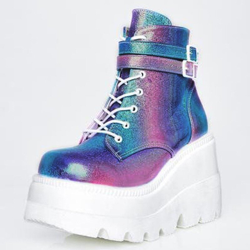 2023ผู้หญิงฤดูหนาวรองเท้า Slip Lace Up PU เข็มขัดหนังรองเท้าขนาดรองเท้า Mujer Goth รองเท้าบูทหุ้มข้อเท้าสำหรับสตรี