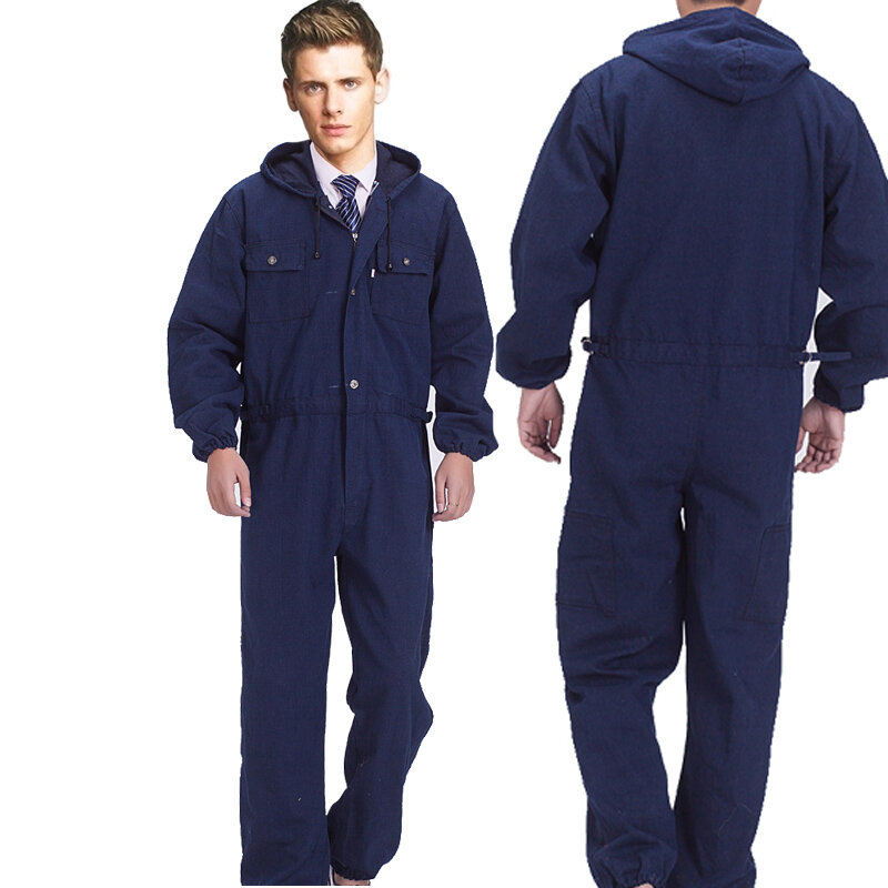 Cotton Welding Suit Denim Work Clothes Men Uniform Safety Durable Antisparking Jumpsuit Mechanical Auto Repair Workshop Coverall