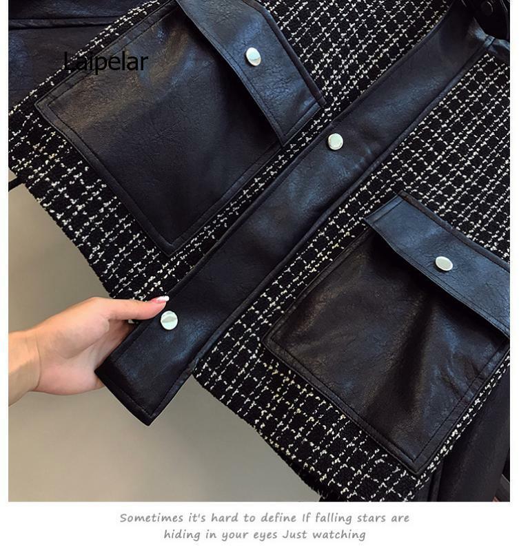 النسخة الكورية فضفاضة بولي leather سترة جلدية المرأة ربيع الخريف جديد العطر مثير ملابس علوية قصيرة 2021