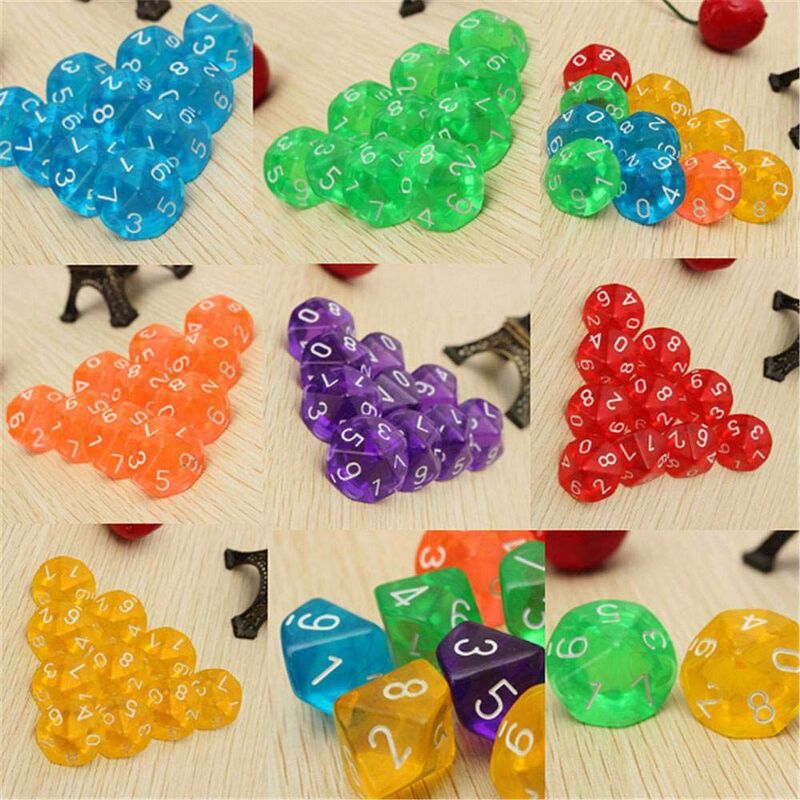 Dice Toy para Role Playing, 10 Sided Dice, Party Favor, Board Game Lovers, Presente, Dados, D10, 10Pcs