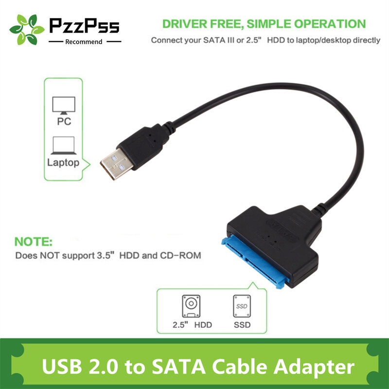 Cable SATA 3 USB 2,0 a USB 2,0, adaptador de hasta 6 Gbps, compatible con disco duro externo HDD SSD de 2,5 pulgadas, 22 pines