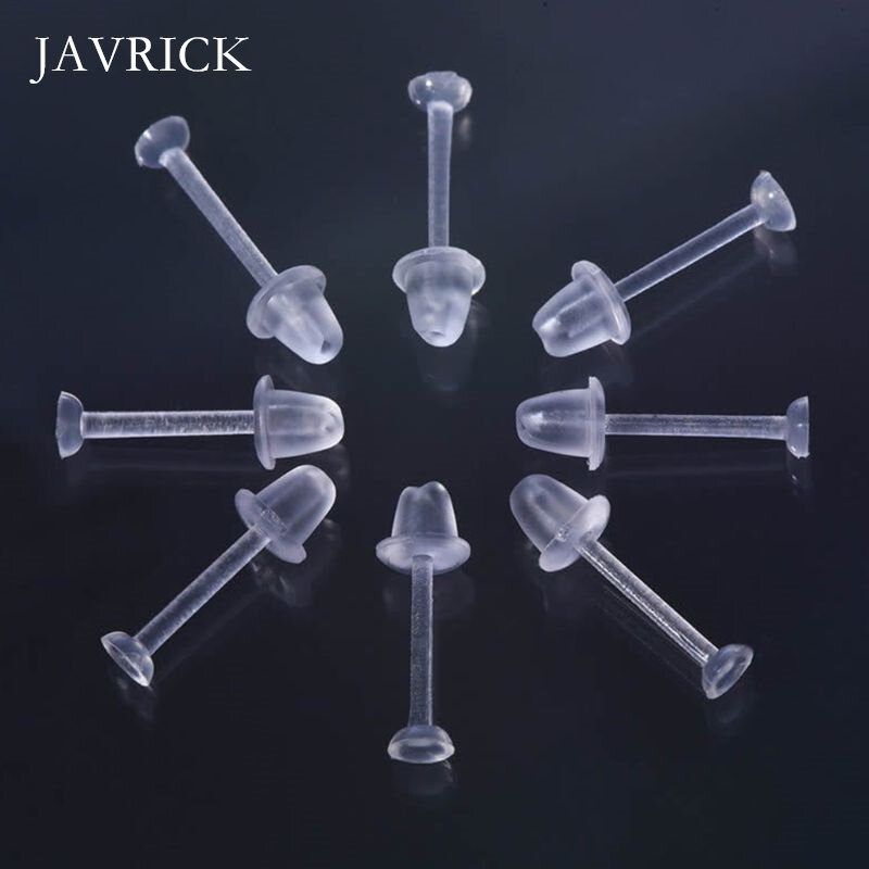 Brincos traseiros de plástico hipoalergênico, brincos simples de plástico com agulha e resina, acessórios para fazer joias de ouvido, 100 conjuntos