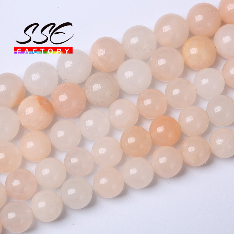 Miçangas espaçadoras para fazer joias, acessório de pulseira faça você mesmo em 15 fios 4 6 8 10 12mm pedra natural rosa claro