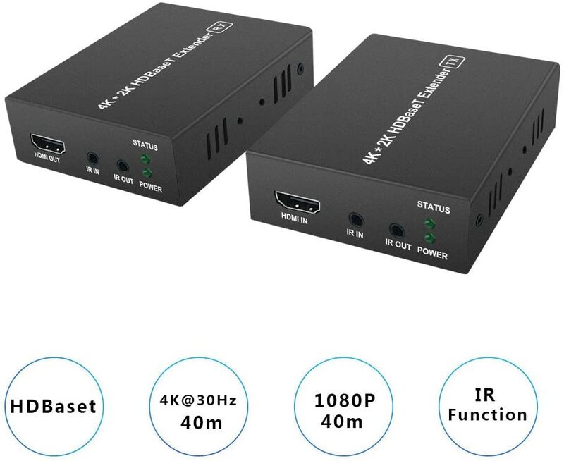 One pair HDBaseT HDMI Extender 4K@30Hz(40m) 1080P@60Hz（70m) Over Cat5e/6/7 Support YUV 4:4:4 and Bi-Directional IR Control