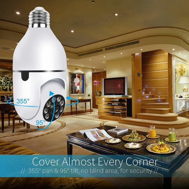 Novo hd 1080p wifi mini câmera panorama vr 360 graus e27 lâmpada panorâmica universal luz monitor de rede cctv noite vison