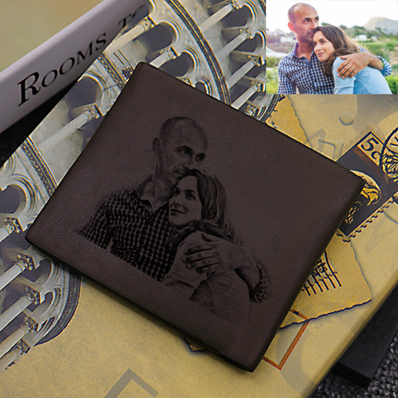 Personalizado gravura foto carteira masculina curto seção fina simples cor sólida borda de ferro multi cartão carteira diy presente do feriado