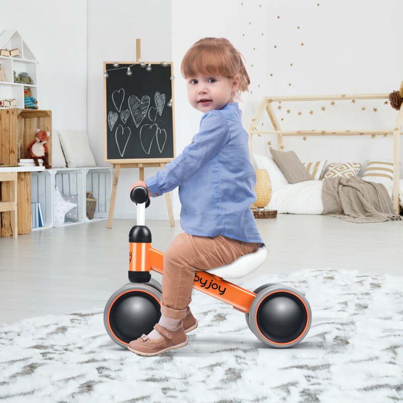 Vélo d'équilibre sans pédales pour bébé, jouet pour tout-petit, marchette d'apprentissage, 4 roues Orange