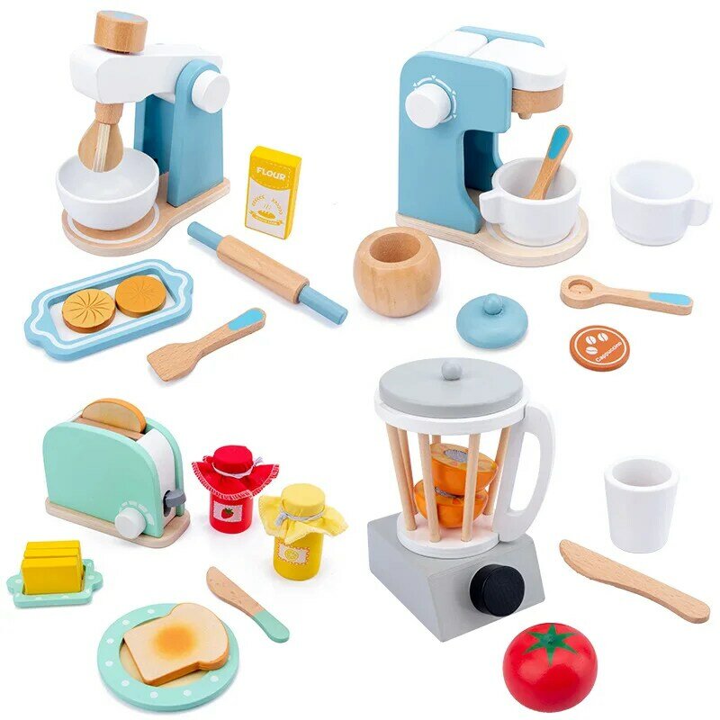 Mainan Kayu Dapur Berpura-pura Bermain Rumah Mainan Kayu Simulasi Pemanggang Roti Mesin Kopi Makanan Mixer Anak Pendidikan Dini Hadiah