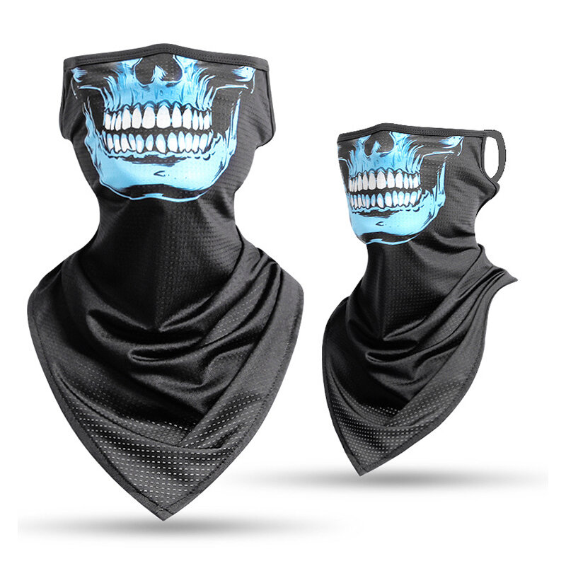 Summer Hanging Ear Triangle Scarf Ice Net Ventilation Mask Outdoor Sunscreen Products Facial Occlusion Skull Print Face Shield