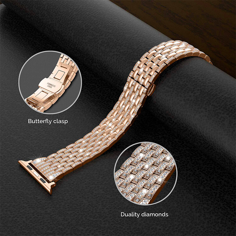 Luxury Diamond strap for Apple watch band 44mm 40mm 7/6/SE/5/4/3/2 iwatch band 42mm 38mm 45mm 41mm stainless steel bracelet