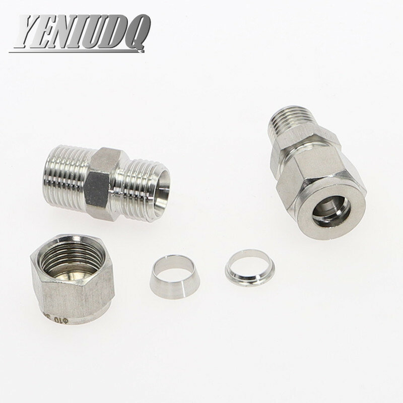 SS 304 Stainless Steel Double Ferrule Compression Connector 6mm 8mm 10mm 12mm Tube to 1/8" 1/4" 3/8" 1/2" Male NPT Pipe Fitting
