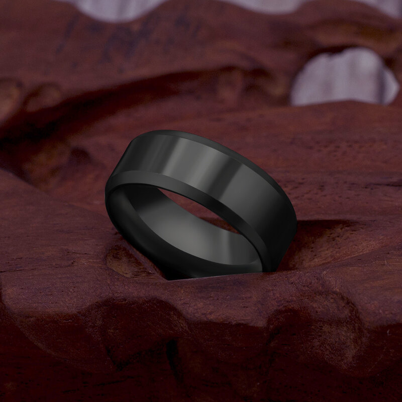 Anel de aço inoxidável preto para homens e mulheres, banda de casamento, presente de festa, moda, 8mm