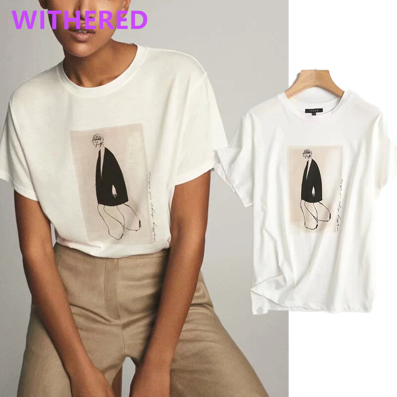 Withered Inglaterra high street vintage moda para chicas cuello redondo algodón verano camiseta mujeres harajuku camiseta camisetas verano 2020