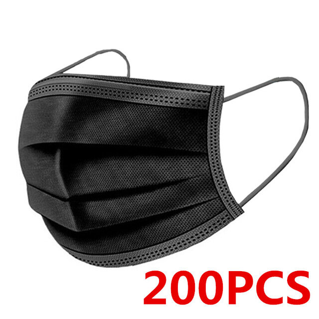 10/20/30/50/100/200pcs Disposable Masks Non-Woven Face Masks 3 layer Ply Filter Breathable Adult Mouth Mask Black IN STOCK