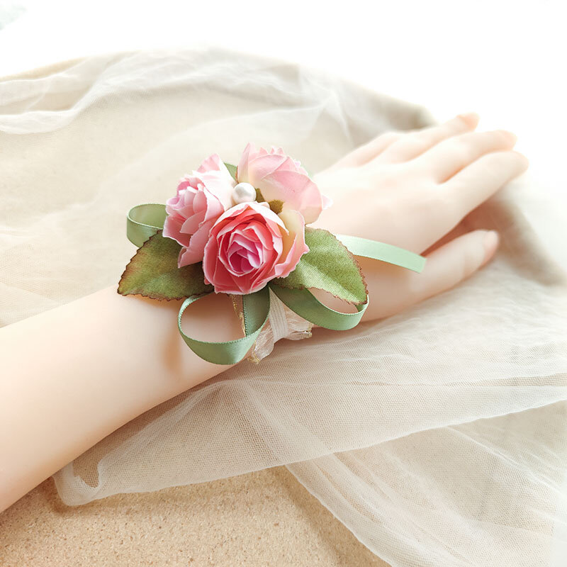Bridesmaid Gelang Fleur Pergelangan Tangan Korsase untuk Pernikahan Aksesoris Pengantin Mariage Tangan Bunga Adik Gadis Pesta Prom Dekorasi