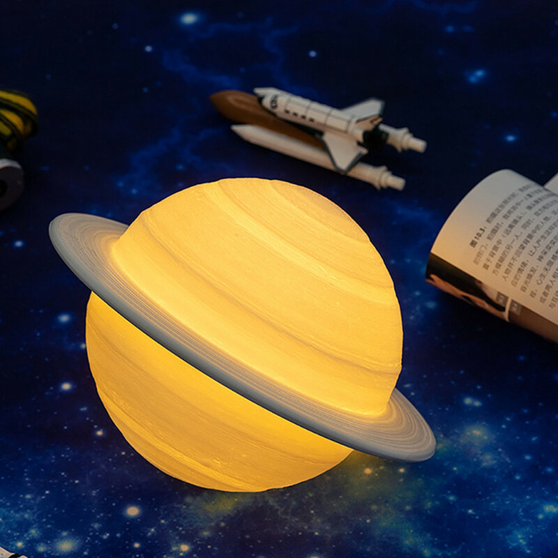 3D drukuj lampę Saturn z nocnym czujnikiem światło dotykowy, zdalnie ładowana lampa dekoracyjna dla dzieci miłośnicy dzieci prezent