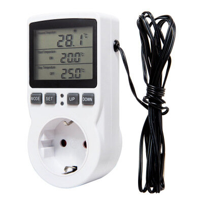 Digital Temperature Controller Soket Outlet Uni Eropa Plug Thermostat dengan Timer Switch Sensor Probe Pendingin Pemanasan